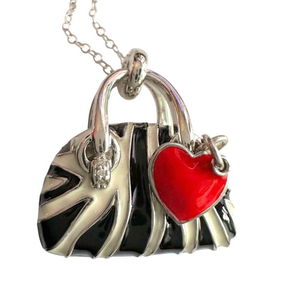 Love This Bag! Zebra Print Handbag with Heart Charm Necklace - Cute! - Picture 1 of 10